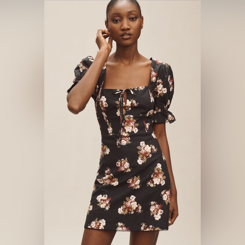 Anthropologie Puff-Sleeve Slim Linen Mini Dress Sz Xl